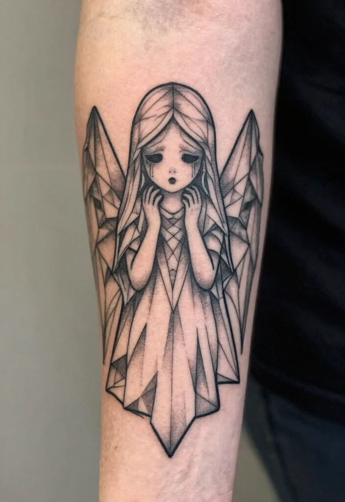 15 Weeping Angel Tattoo Ideas With Dark Gothic Vibes - 8. Geometric Weeping Angel 1