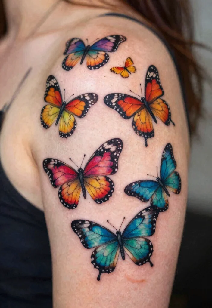 16 3 Butterfly Tattoo Designs Ideas With Graceful Motion - 15. Playful Butterfly Family 1