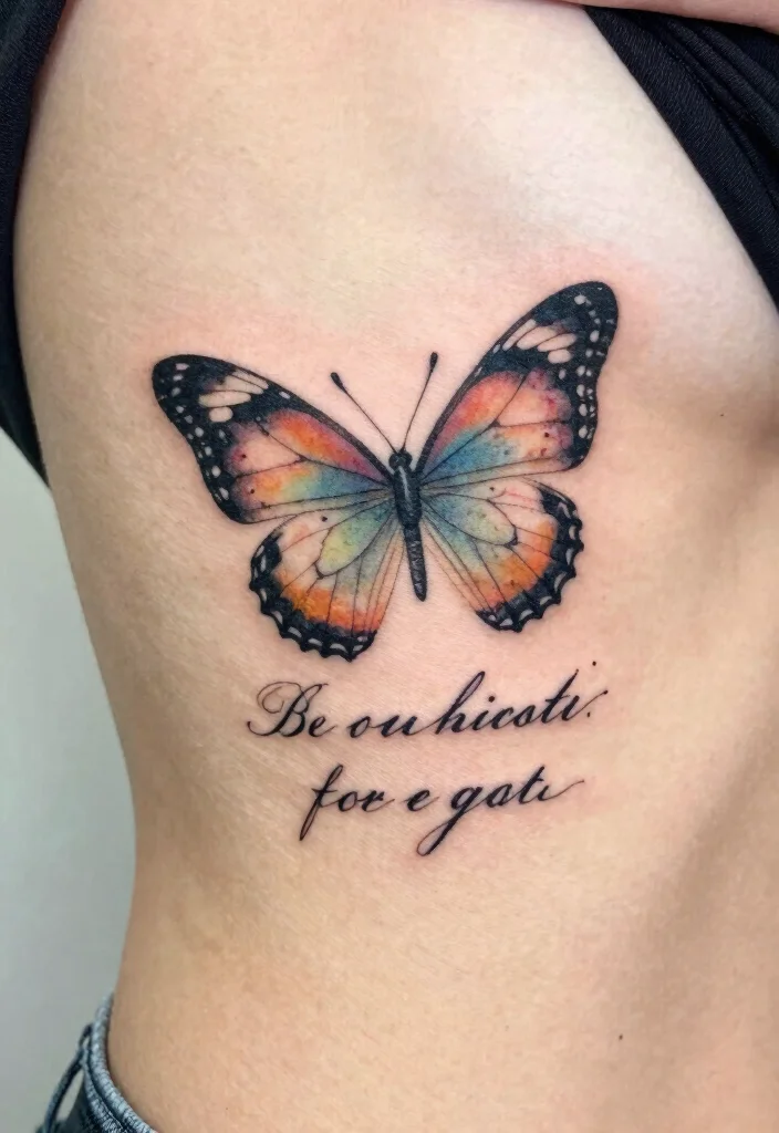 16 3 Butterfly Tattoo Designs Ideas With Graceful Motion - 8. Butterfly with Quote 1
