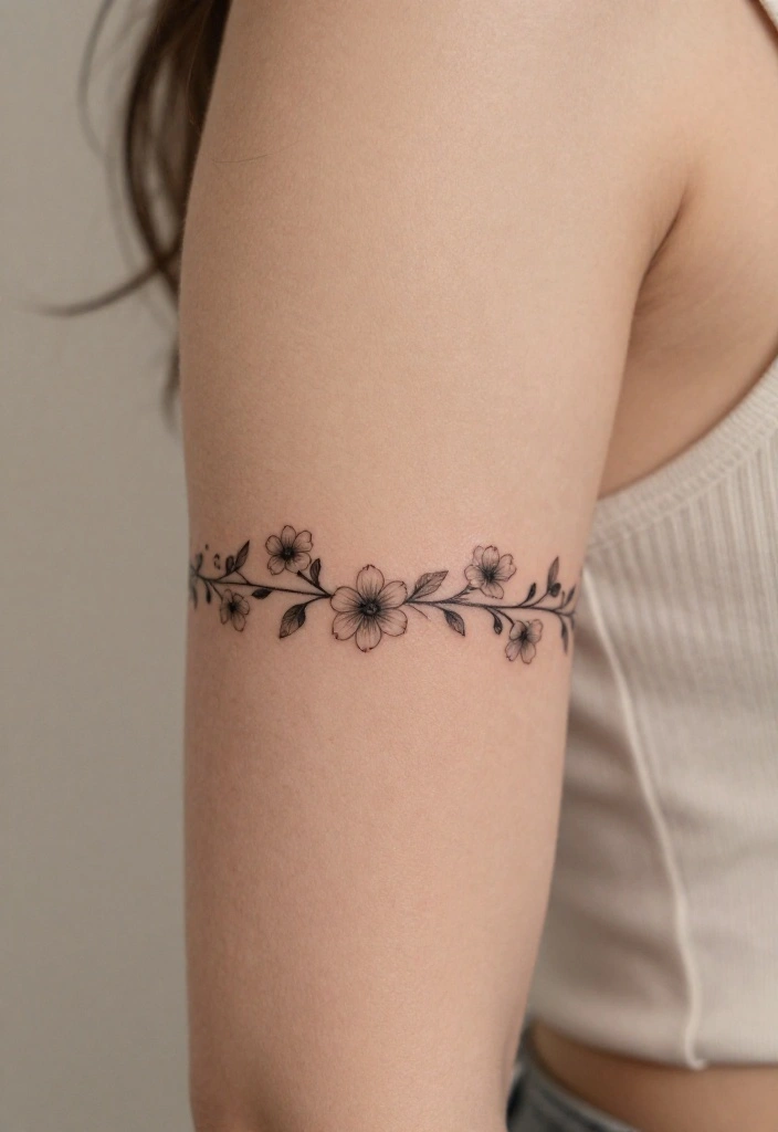 16 Arm Tattoo Flower Ideas With Elegant Flow - 12. Simple Floral Band 1