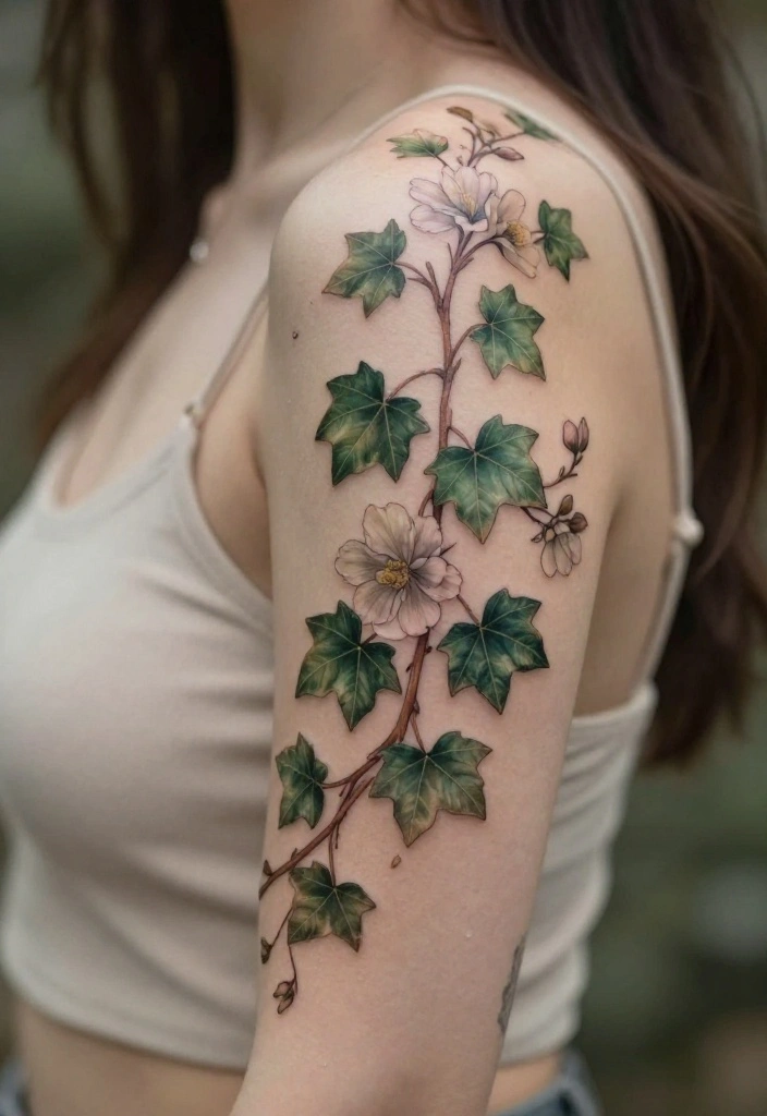 16 Arm Tattoo Flower Ideas With Elegant Flow - 13. Ivy and Blossoms 1