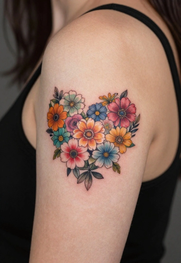 16 Arm Tattoo Flower Ideas With Elegant Flow - 14. Floral Heart Design 1