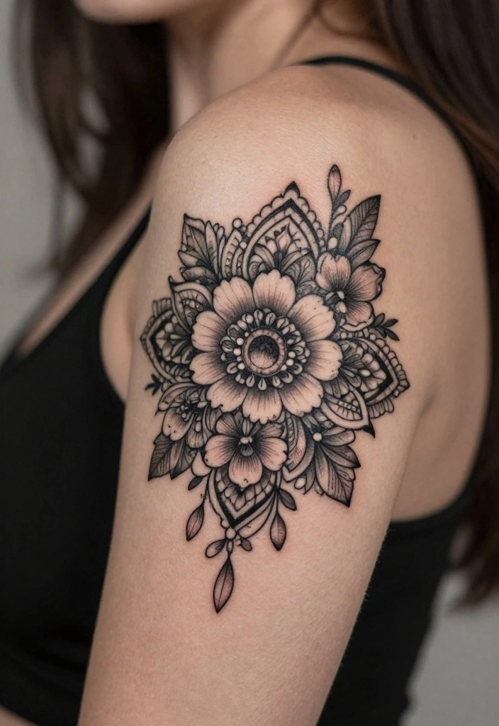 16 Arm Tattoo Flower Ideas With Elegant Flow - 15. Elegant Floral Mandala 1
