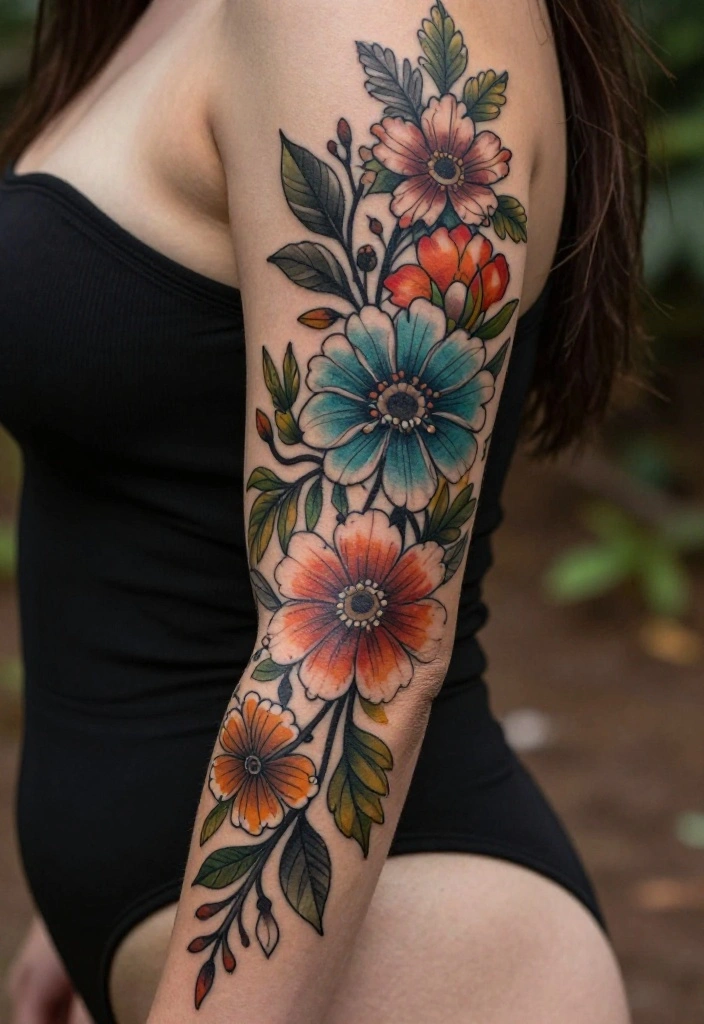16 Arm Tattoo Flower Ideas With Elegant Flow - 16. Nature’s Embrace 1
