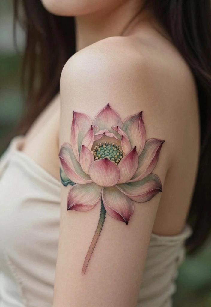 16 Arm Tattoo Flower Ideas With Elegant Flow - 3. Lotus Blossom 1