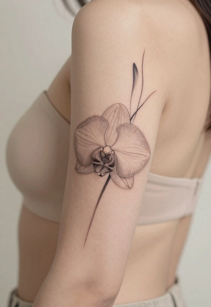 16 Arm Tattoo Flower Ideas With Elegant Flow - 4. Minimalist Orchid 1