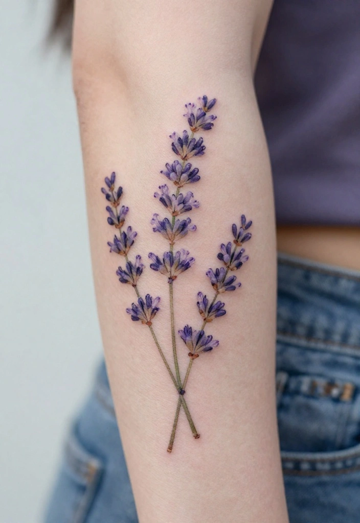 16 Arm Tattoo Flower Ideas With Elegant Flow - 7. Lavender Sprigs 1