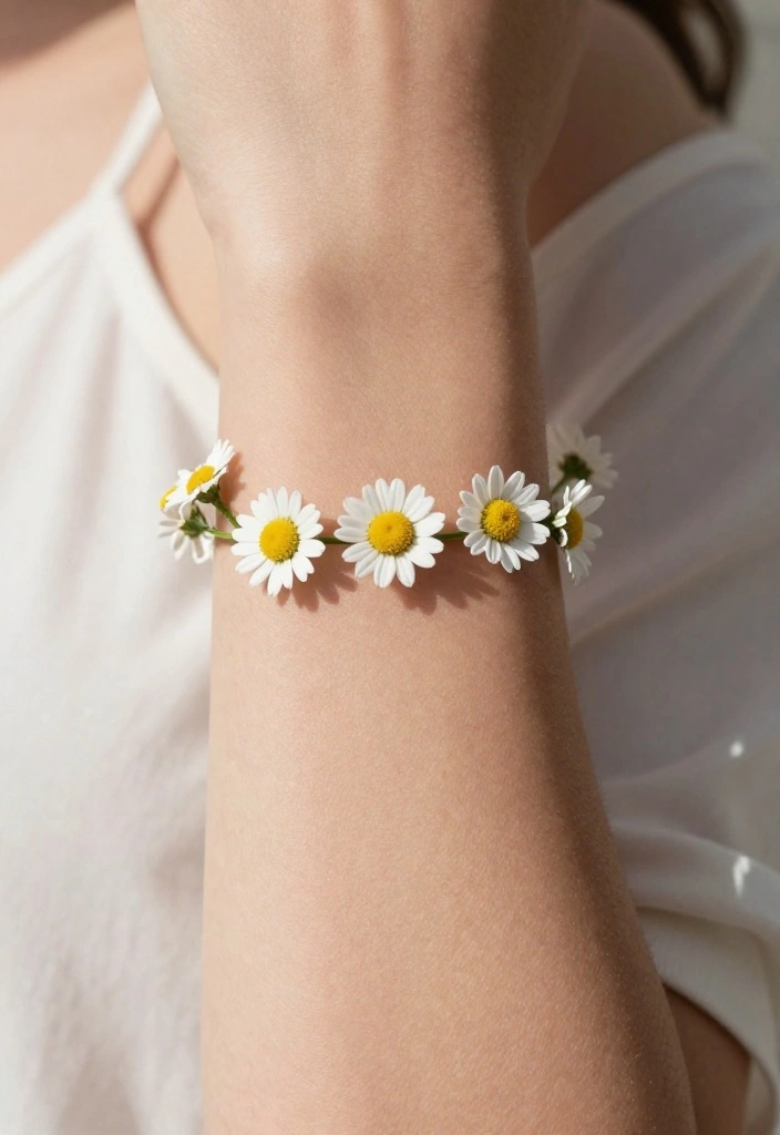16 Arm Tattoo Flower Ideas With Elegant Flow - 9. Dainty Daisy Chain 1