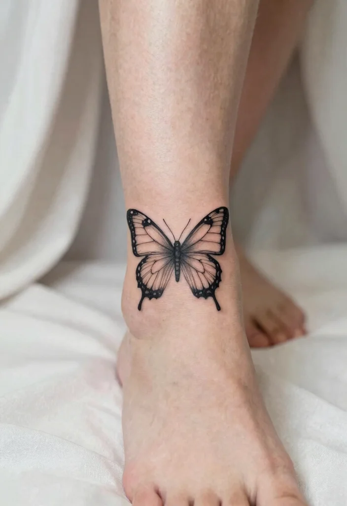 16 Butterfly Foot Tattoo Ideas With Delicate Beauty - 1. Minimalist Butterfly Outline 1