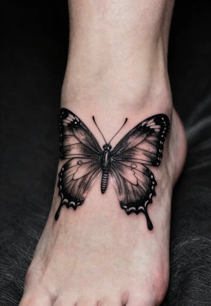16 Butterfly Foot Tattoo Ideas With Delicate Beauty - 10. 3D Butterfly Tattoo 1