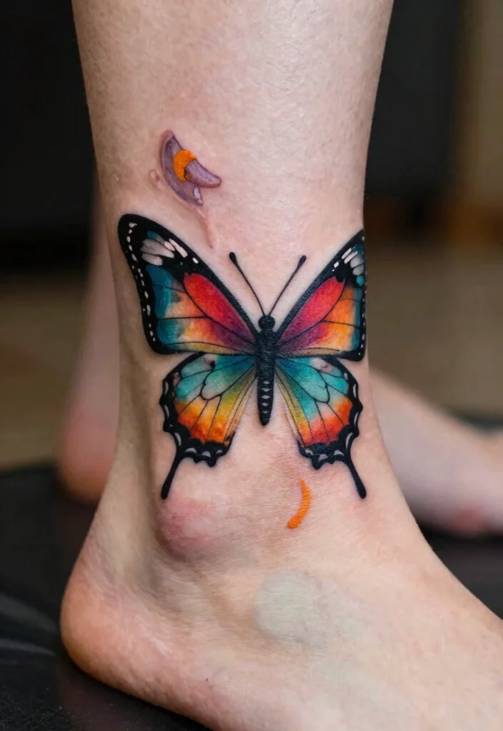16 Butterfly Foot Tattoo Ideas With Delicate Beauty - 15. Abstract Butterfly Art 1