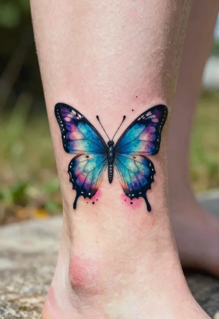 16 Butterfly Foot Tattoo Ideas With Delicate Beauty - 2. Watercolor Butterfly Tattoo 1