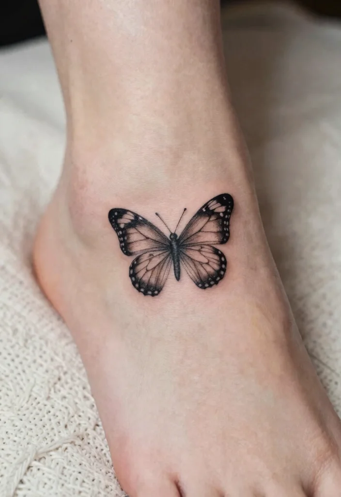 16 Butterfly Foot Tattoo Ideas With Delicate Beauty - 4. Tiny Butterfly Charm 1