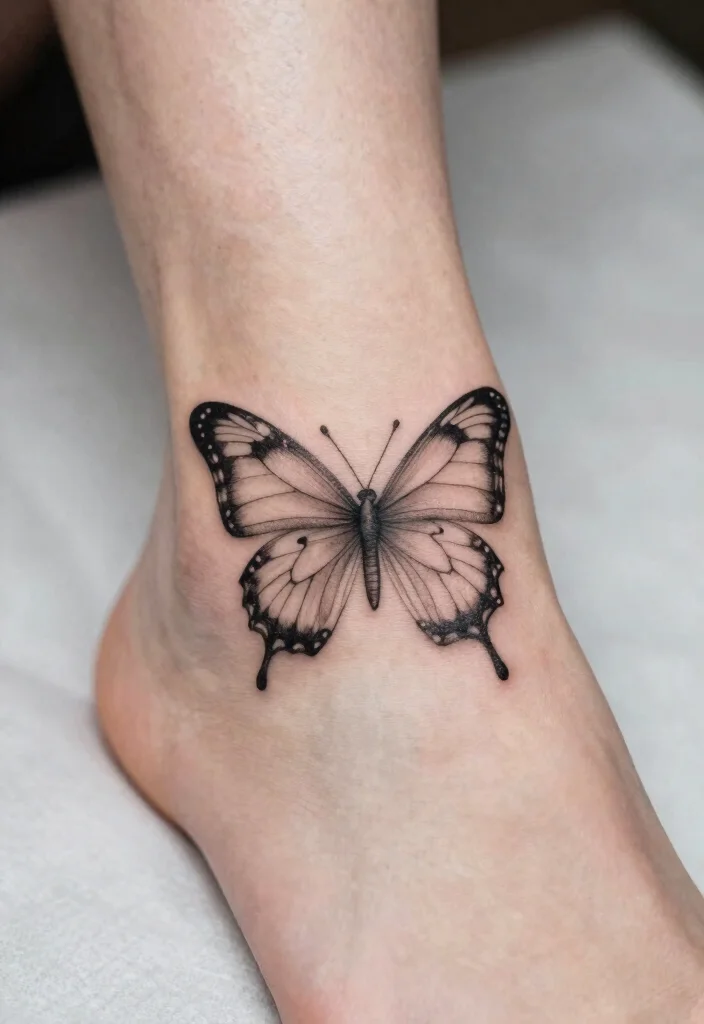 16 Butterfly Foot Tattoo Ideas With Delicate Beauty - 7. Delicate Line Art 1