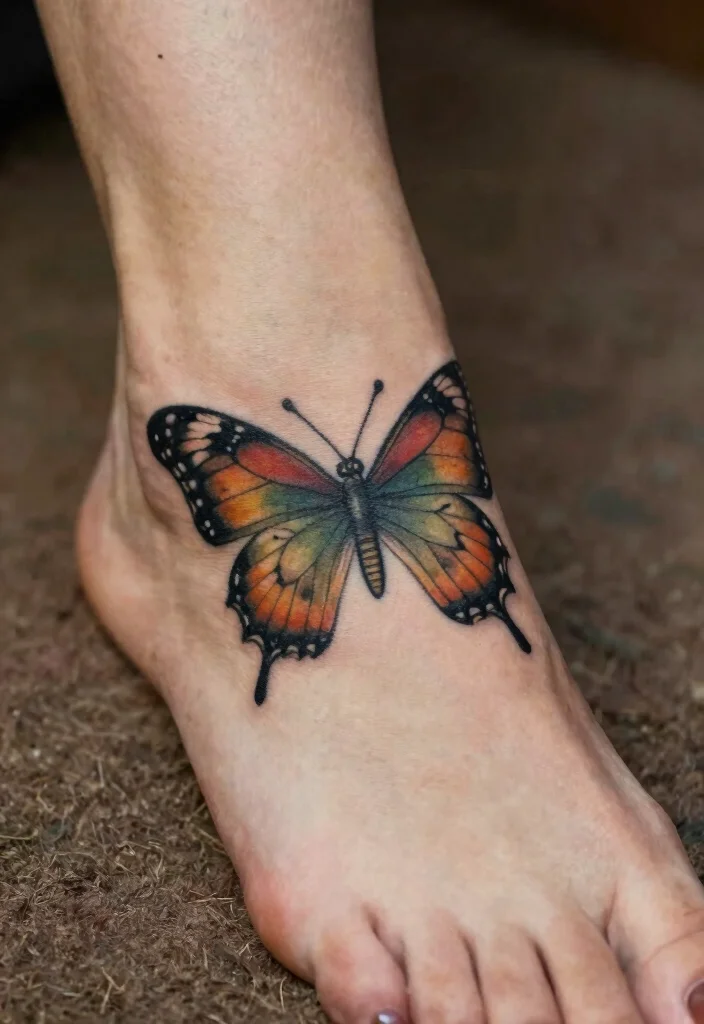 16 Butterfly Foot Tattoo Ideas With Delicate Beauty - 8. Vintage Butterfly Design 1