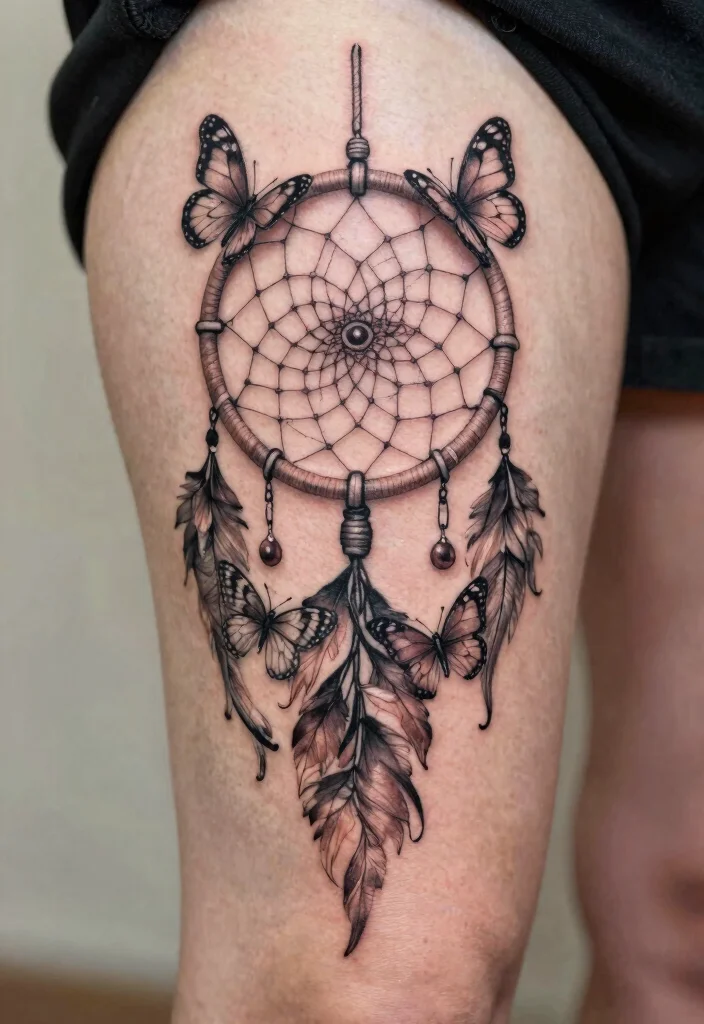 16 Butterfly and Moth Tattoo Ideas With Mystical Balance - 10. Dreamcatcher Fusion 1
