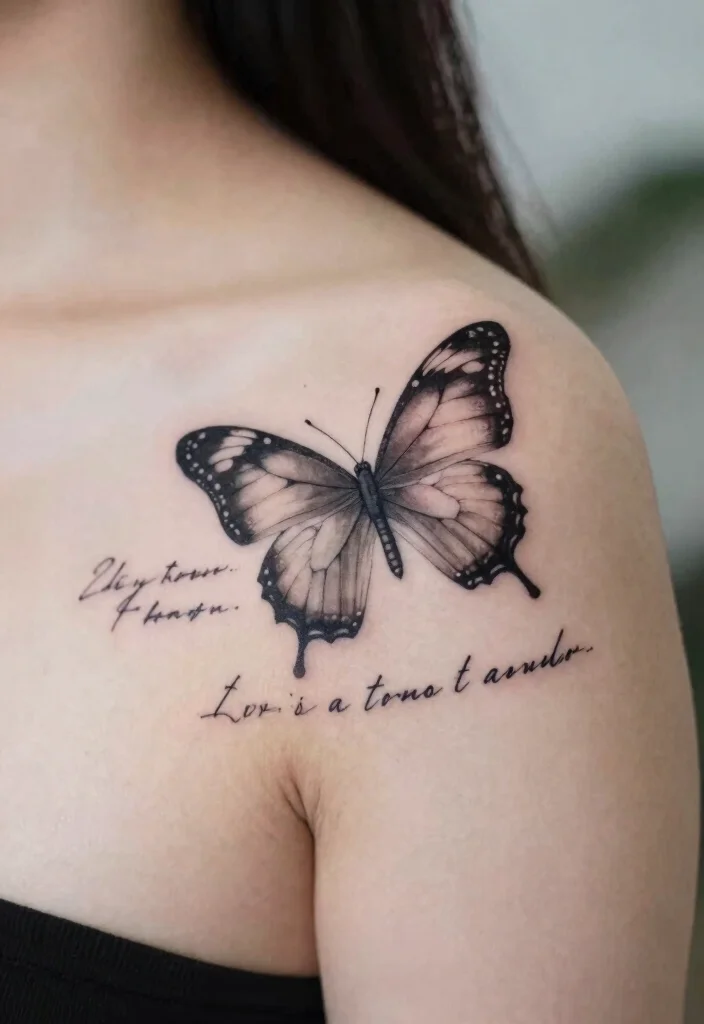 16 Butterfly and Moth Tattoo Ideas With Mystical Balance - 16. Personalized Quotes 1
