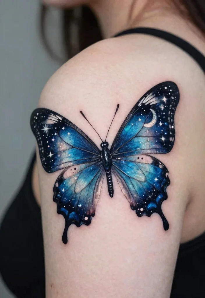 16 Butterfly and Moth Tattoo Ideas With Mystical Balance - 7. Celestial Themes 1