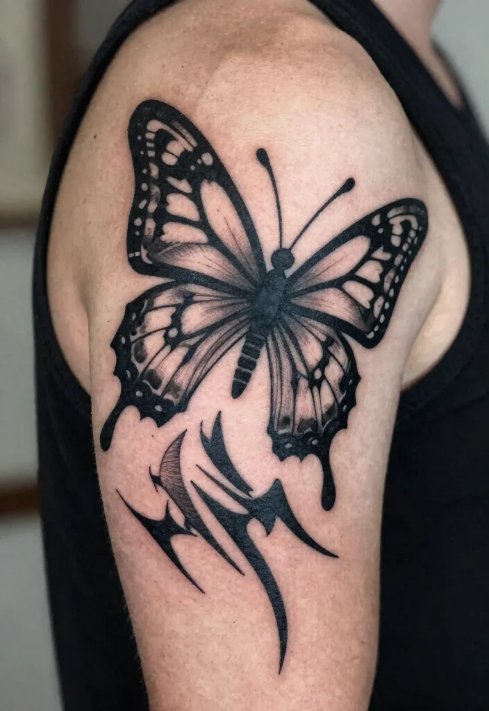16 Butterfly and Moth Tattoo Ideas With Mystical Balance - 8. Tribal Inspired 1