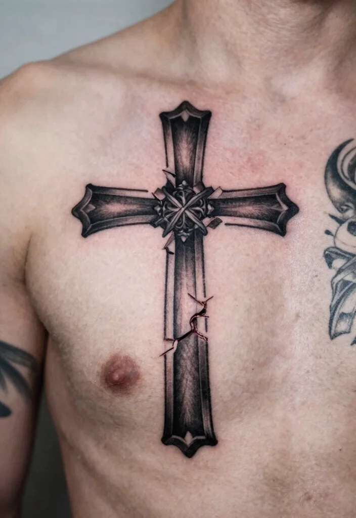 16 Chest Cross Tattoo for Men Ideas With Strong Meaning - 12. Broken Cross 1