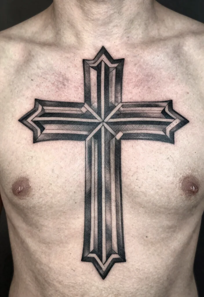 16 Chest Cross Tattoo for Men Ideas With Strong Meaning - 2. Geometric Cross 1