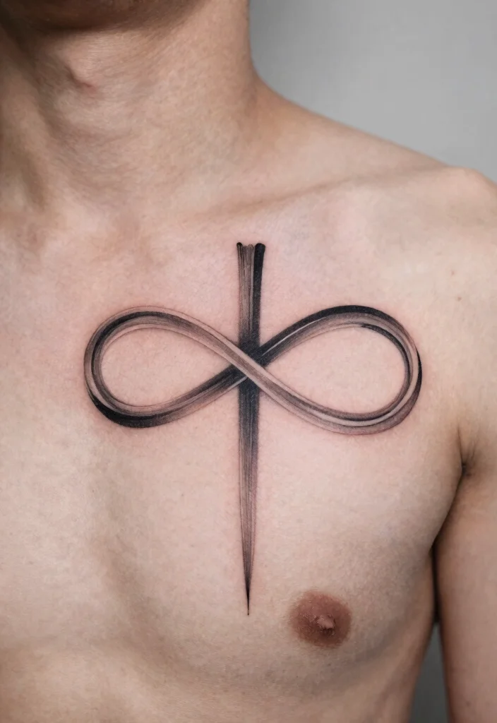 16 Chest Cross Tattoo for Men Ideas With Strong Meaning - 9. Infinity Cross 1