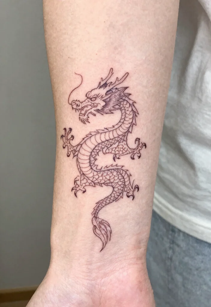 16 Delicate Dragon Tattoo Ideas With Fine Line Beauty - 1. The Elegant Silhouette 1