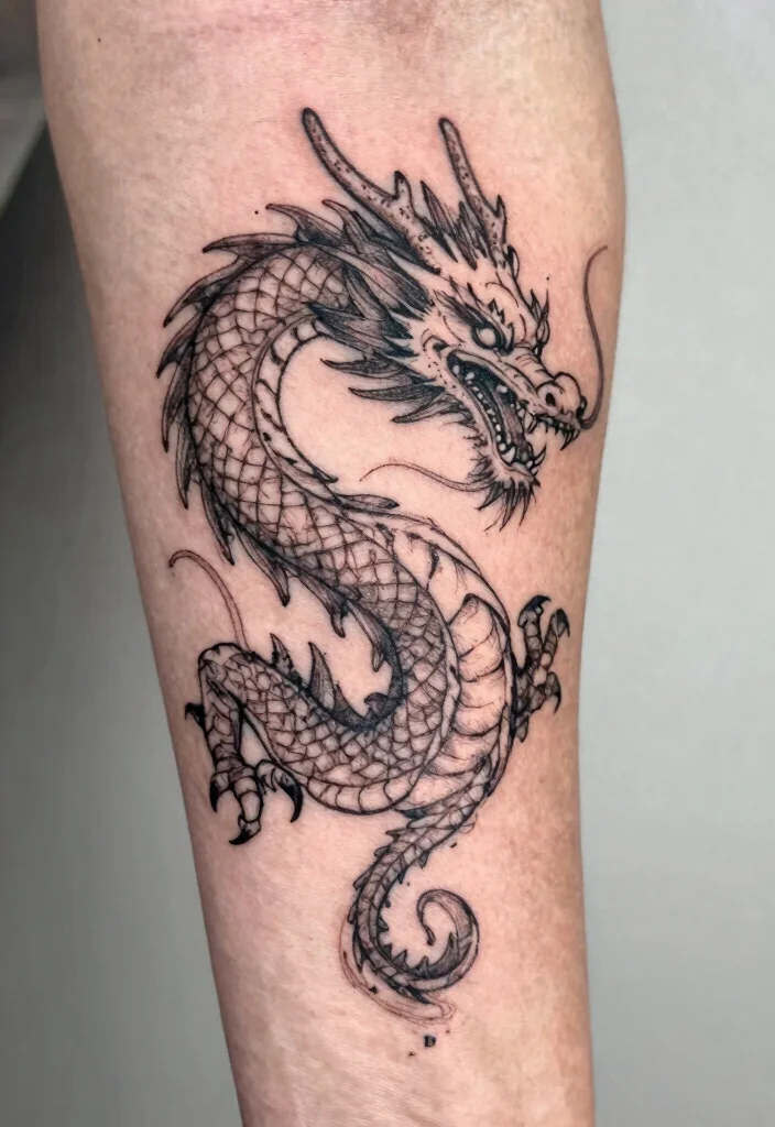 16 Delicate Dragon Tattoo Ideas With Fine Line Beauty - 12. The Hand-Drawn Effect 1