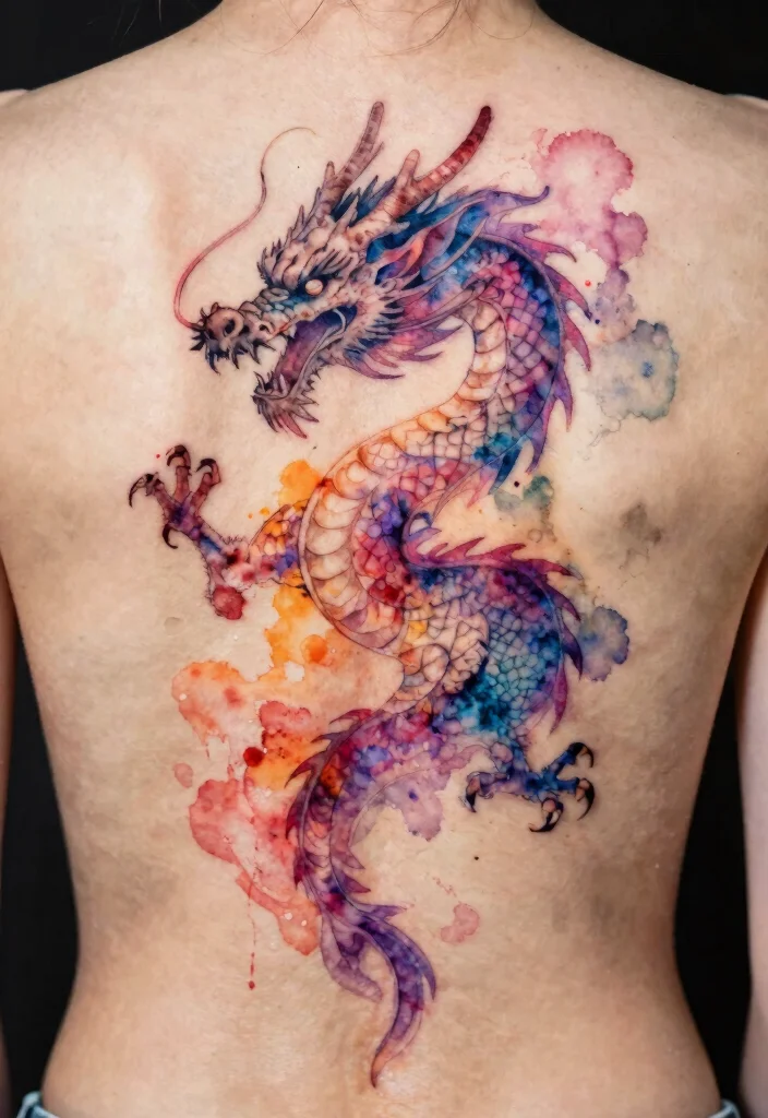 16 Delicate Dragon Tattoo Ideas With Fine Line Beauty - 13. The Watercolor Dragon 1