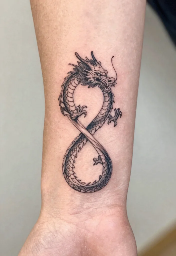16 Delicate Dragon Tattoo Ideas With Fine Line Beauty - 15. The Infinity Dragon 1