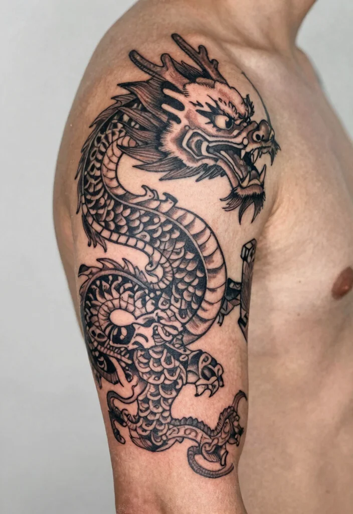 16 Delicate Dragon Tattoo Ideas With Fine Line Beauty - 16. The Cultural Dragon 1