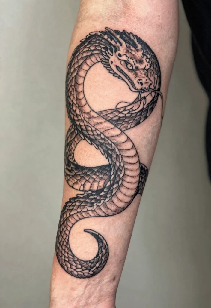 16 Delicate Dragon Tattoo Ideas With Fine Line Beauty - 2. The Serpentine Beauty 1