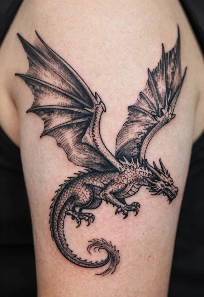 16 Delicate Dragon Tattoo Ideas With Fine Line Beauty - 5. Winged Wonder 1