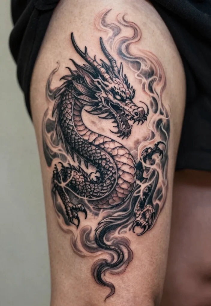 16 Delicate Dragon Tattoo Ideas With Fine Line Beauty - 9. The Enchanted Design 1