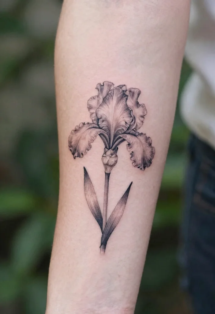 16 Flower Stem Tattoo Ideas With Elegant Minimal Lines - 13. Simple Iris Stem Tattoo 1