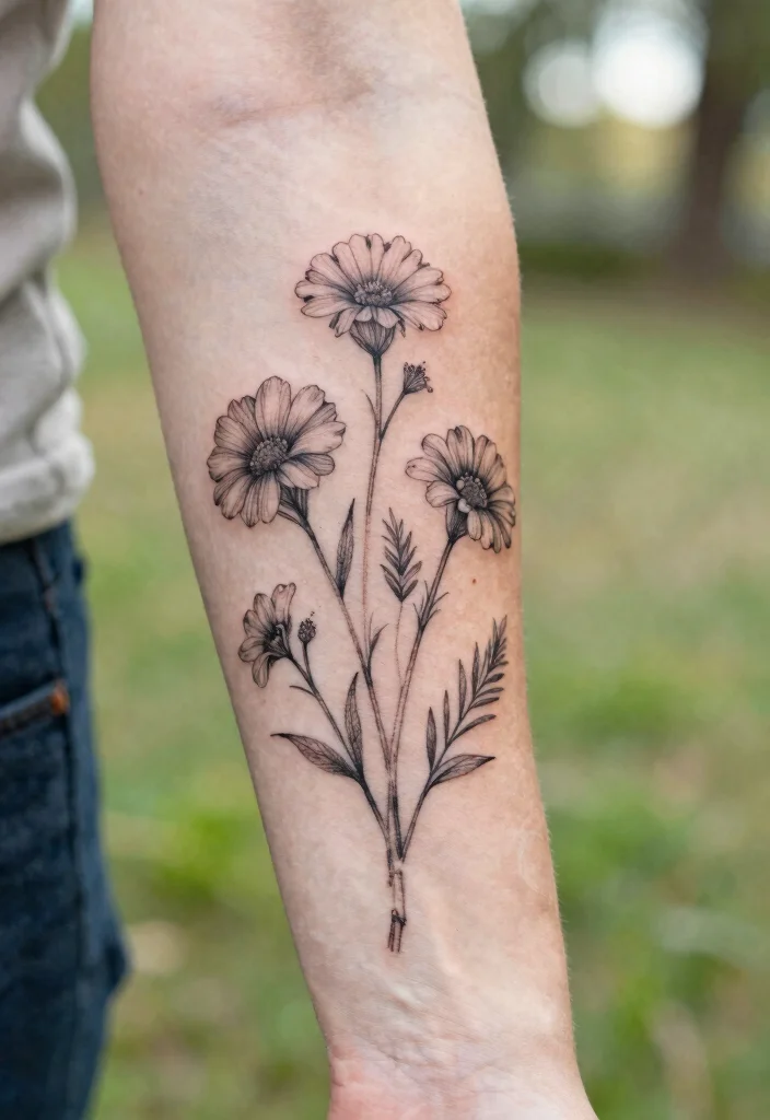 16 Flower Stem Tattoo Ideas With Elegant Minimal Lines - 15. Elegant Wildflower Stem 1