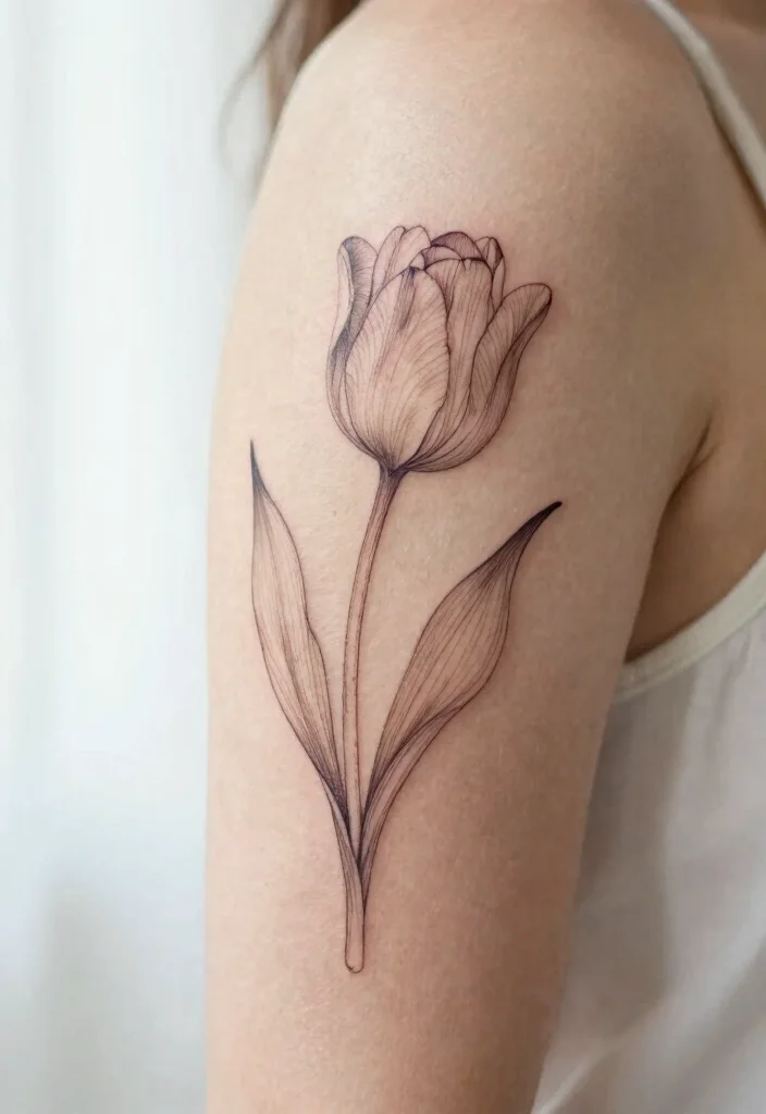 16 Flower Stem Tattoo Ideas With Elegant Minimal Lines - 2. Elegant Tulip Line Art 1