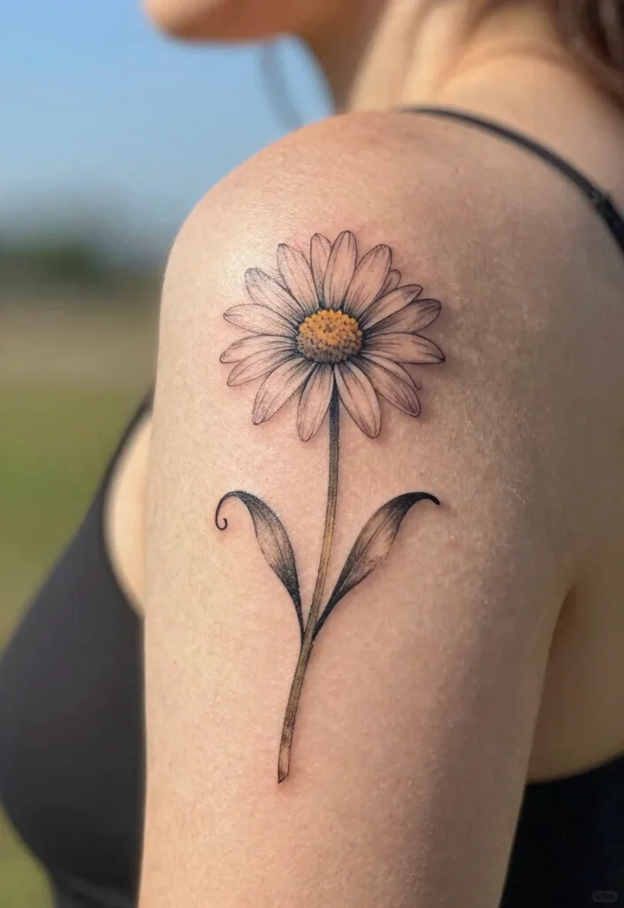 16 Flower Stem Tattoo Ideas With Elegant Minimal Lines - 3. Whimsical Daisy Stem 1