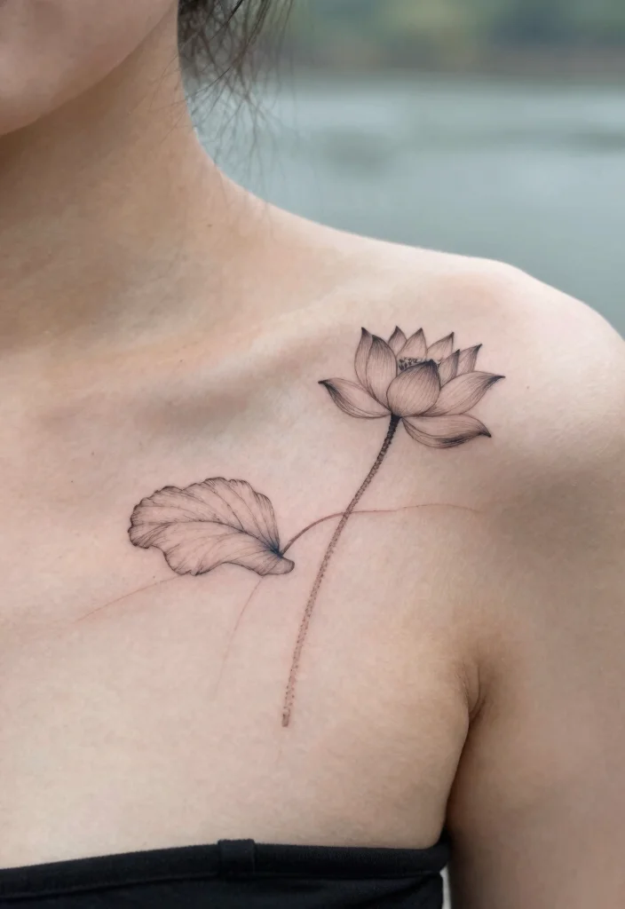 16 Flower Stem Tattoo Ideas With Elegant Minimal Lines - 4. Lotus Stem Tattoo 1