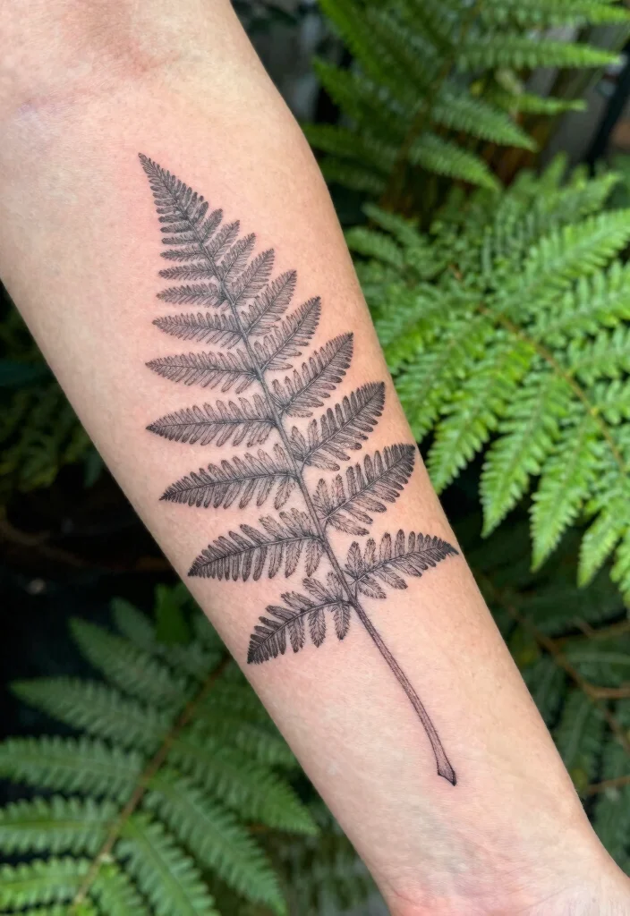 16 Flower Stem Tattoo Ideas With Elegant Minimal Lines - 5. Fern Stem Design 1