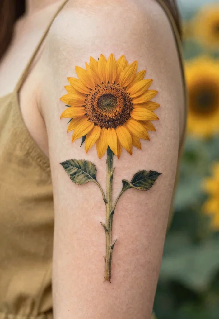 16 Flower Stem Tattoo Ideas With Elegant Minimal Lines - 7. Chic Sunflower Stem Tattoo 1