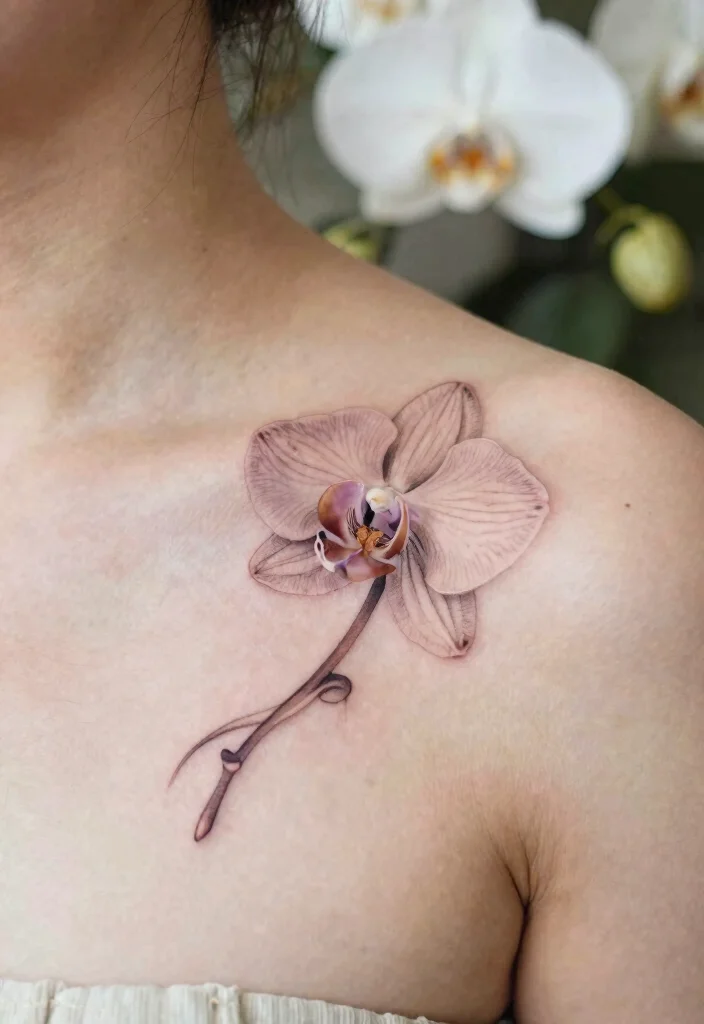 16 Flower Stem Tattoo Ideas With Elegant Minimal Lines - 8. Delicate Orchid Stem 1
