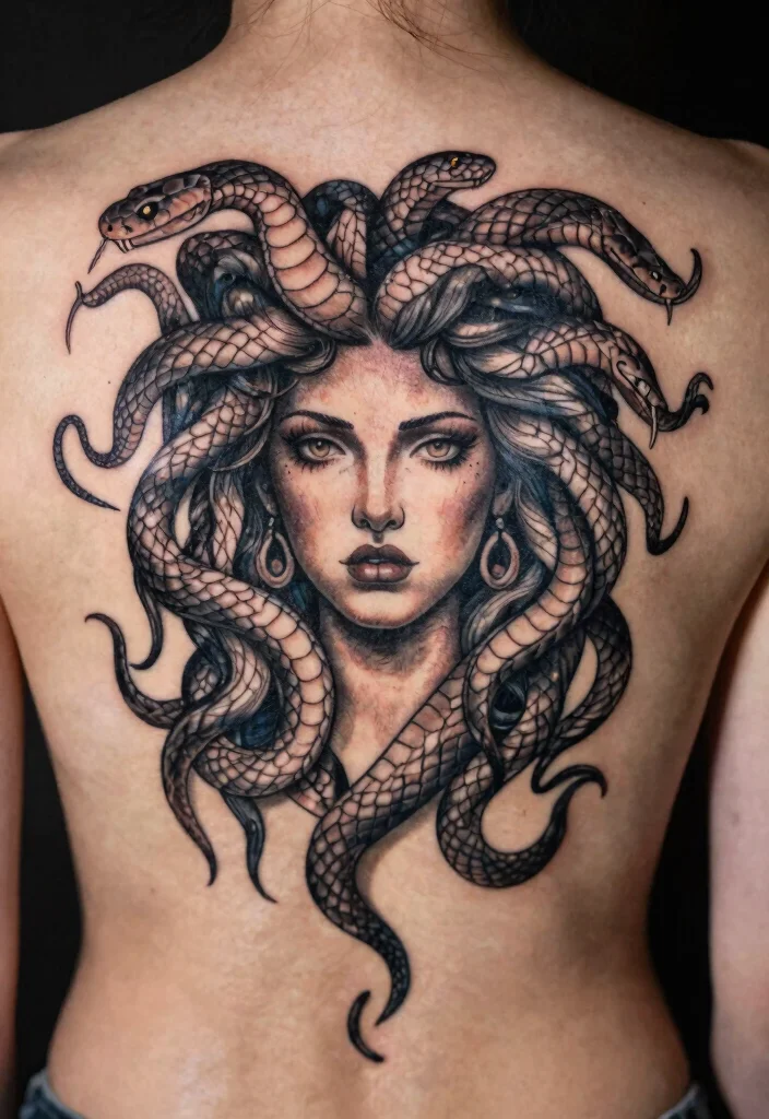 16 Medusa Tattoo Back Ideas With Dramatic Detail - 1. Classic Medusa with Snake Hair 1