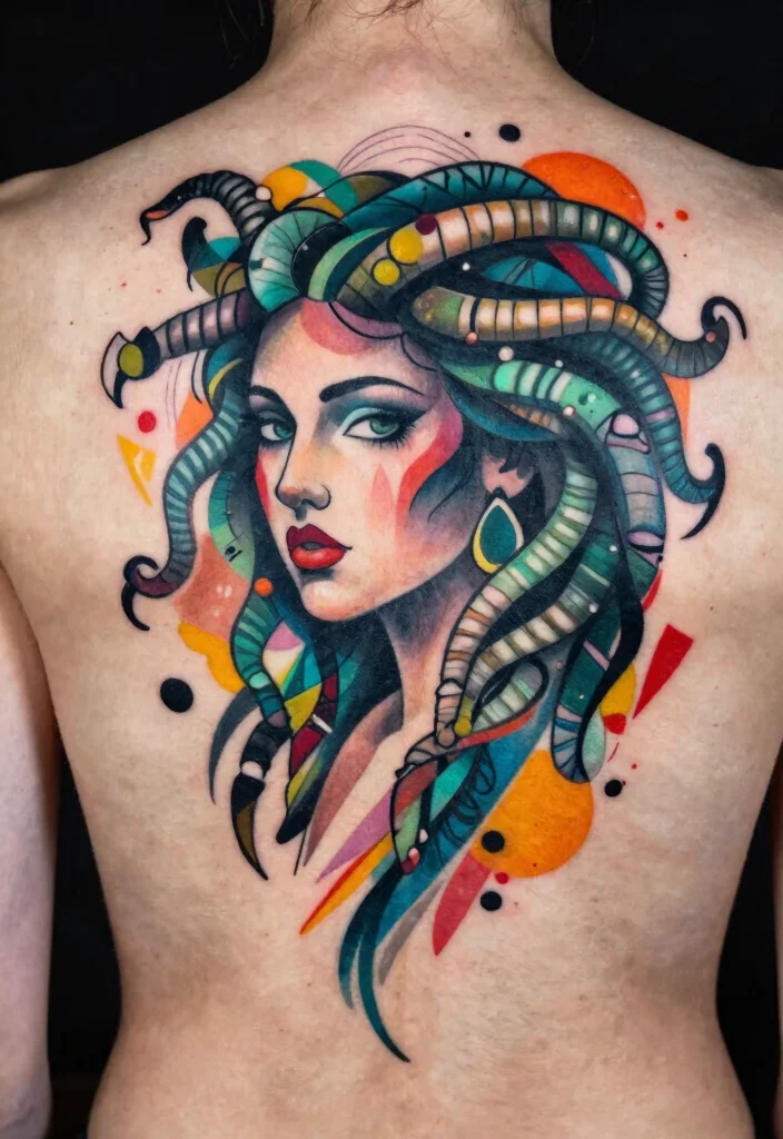 16 Medusa Tattoo Back Ideas With Dramatic Detail - 13. Abstract Medusa Design 1