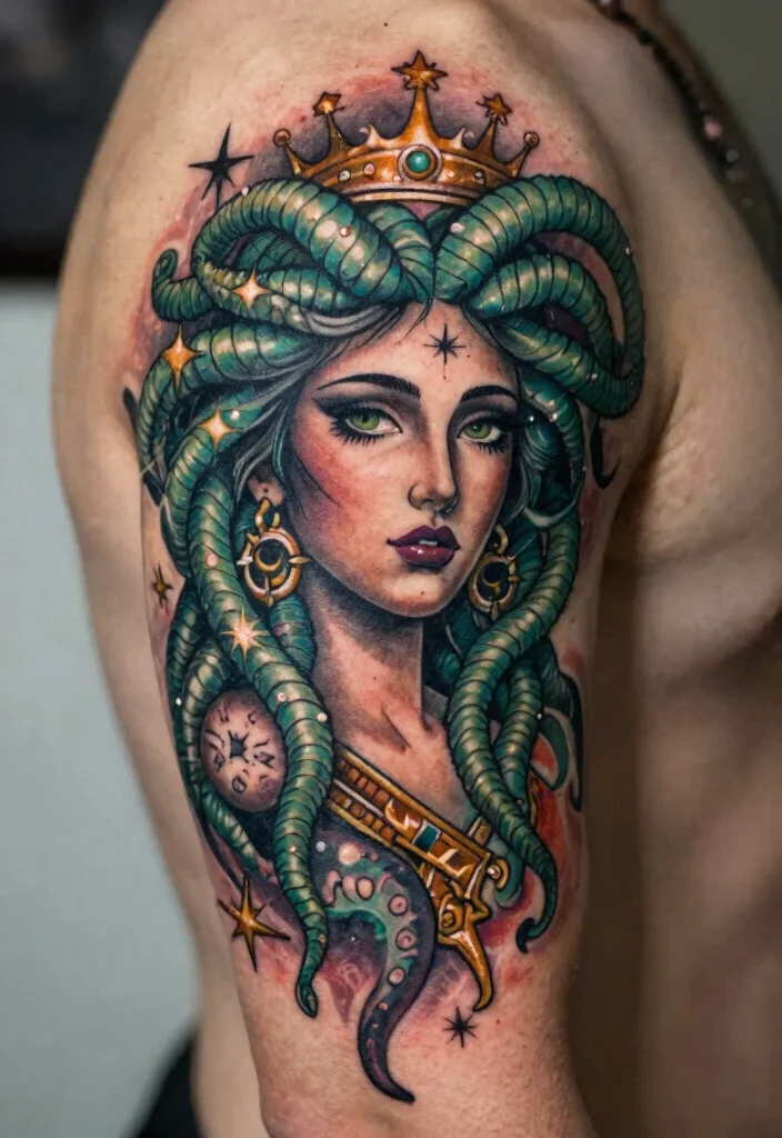 16 Medusa Tattoo Back Ideas With Dramatic Detail - 7. Medusa as a Goddess 1