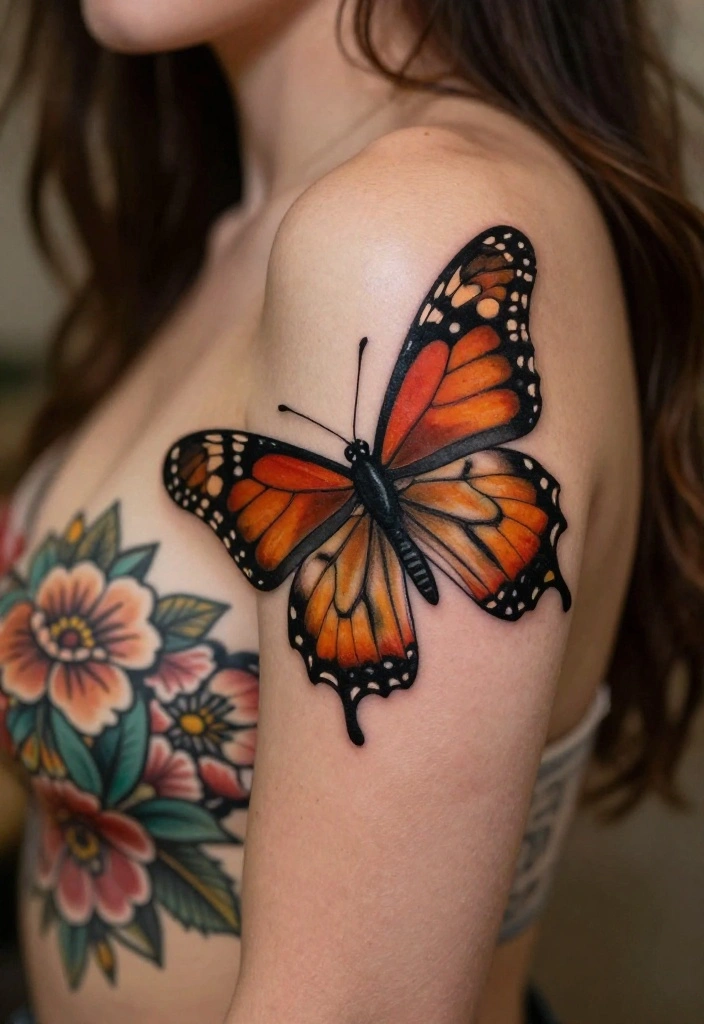 16 Neo Traditional Butterfly Tattoo Ideas With Bold Color - 1. The Classic Monarch 1