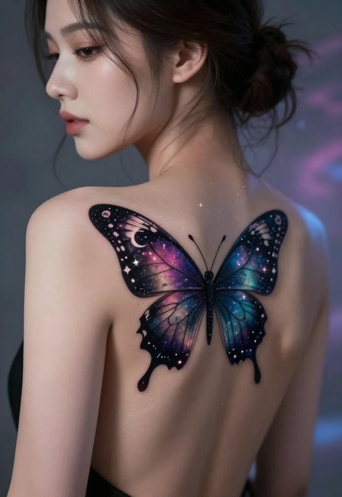 16 Neo Traditional Butterfly Tattoo Ideas With Bold Color - 10. The Celestial Butterfly 1