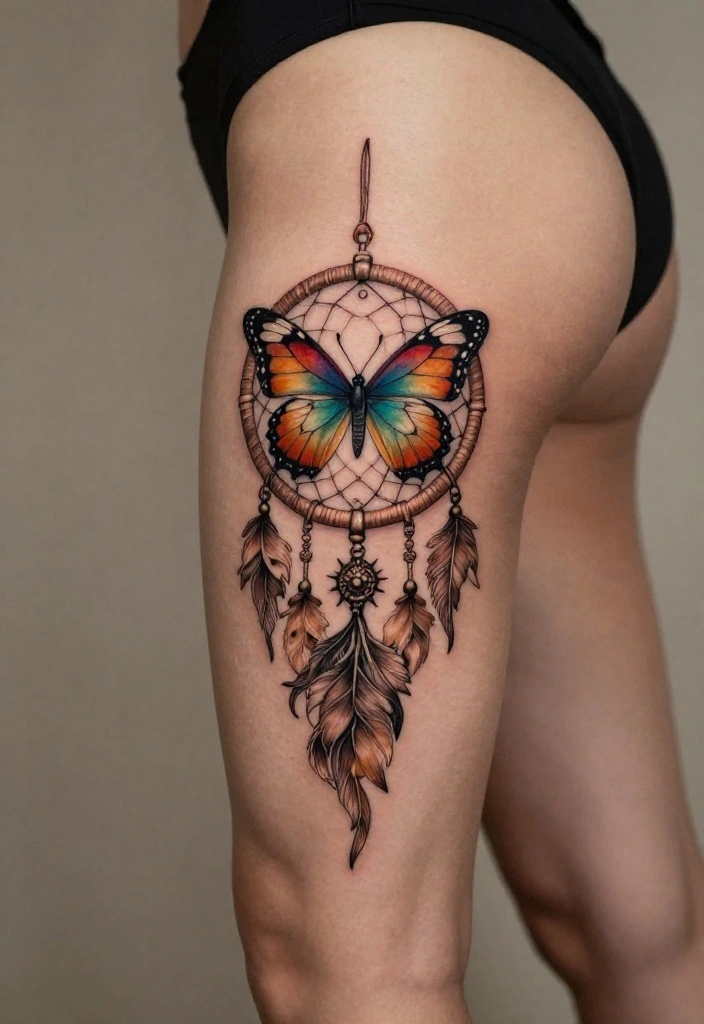 16 Neo Traditional Butterfly Tattoo Ideas With Bold Color - 14. The Dreamcatcher Butterfly 1