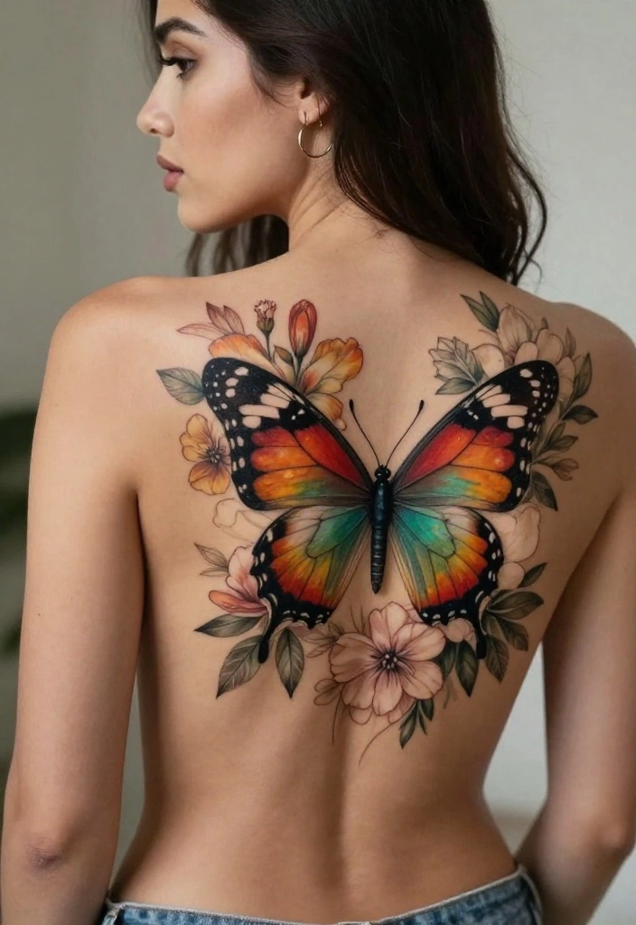 16 Neo Traditional Butterfly Tattoo Ideas With Bold Color - 16. The Floral Frame 1
