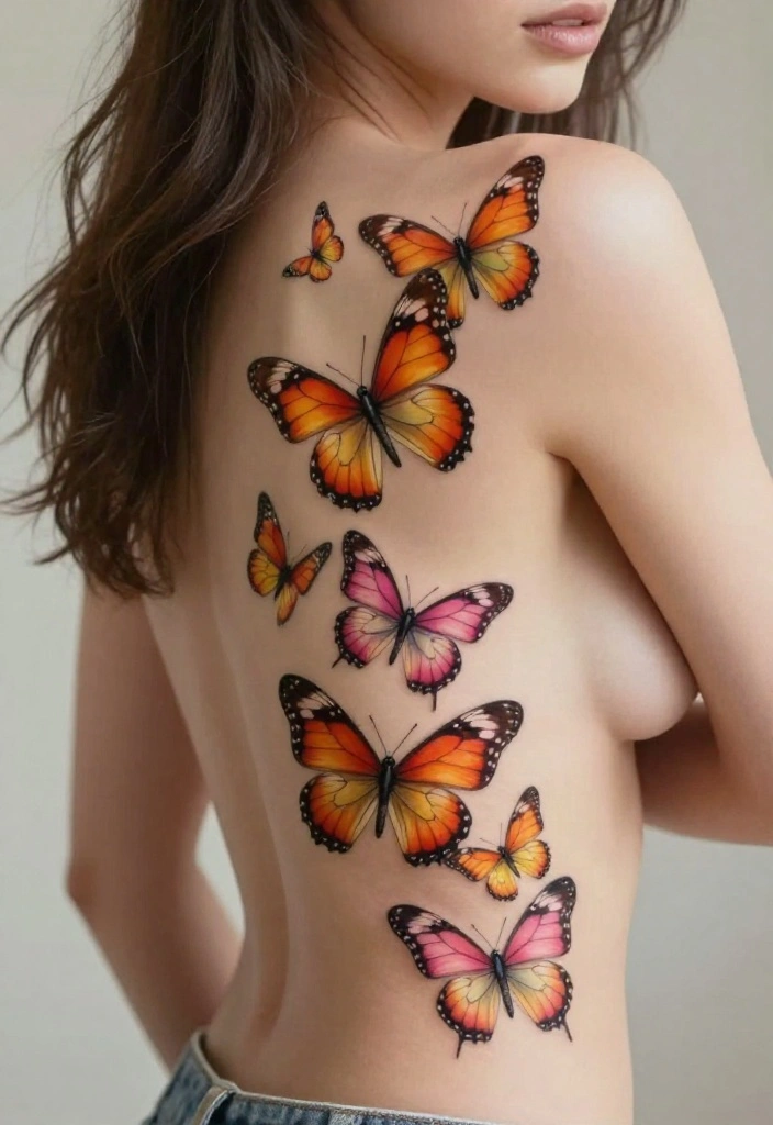 16 Neo Traditional Butterfly Tattoo Ideas With Bold Color - 8. Butterflies in Flight 1